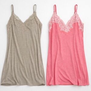 Natori Lace Trim Chemise Nightgown Womens L Pink Beige Soft Sleepwear Lot 2